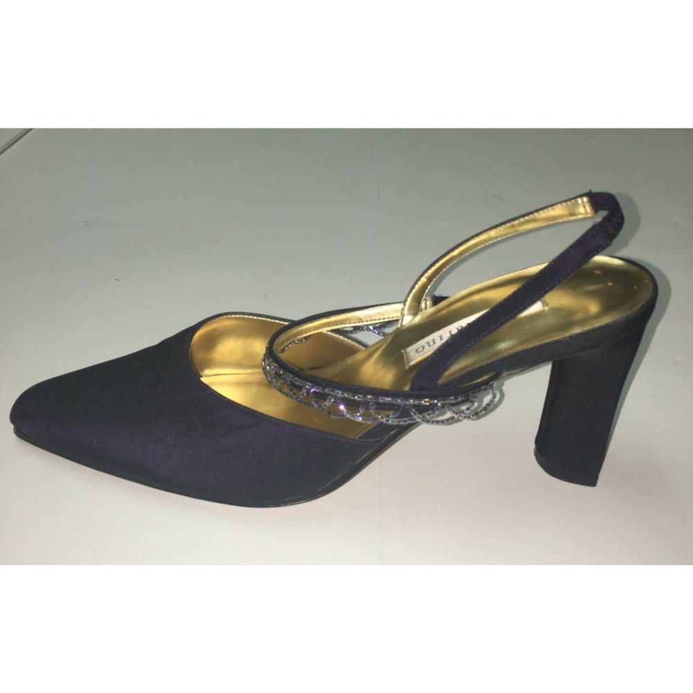 ann marino Heels Black Satin Pumps Size 9M Slight - Picture 2 of 12